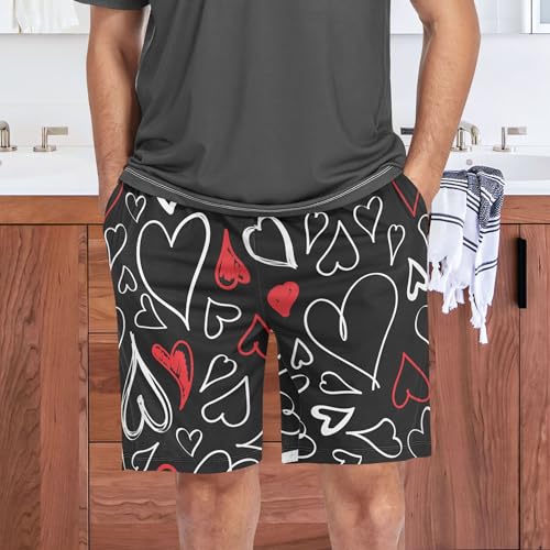 Fisyme Mens Pajama Shorts Heart Black Love Valentines Men Pj Lounge Sleep Shorts3