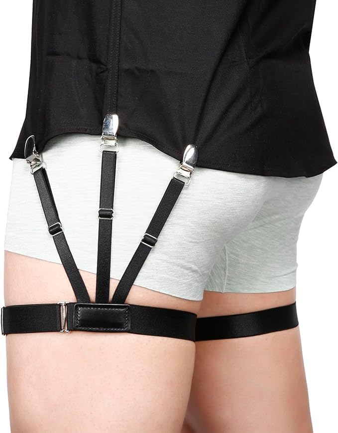 DUBKARTMens Shirt Stays Upgrade Adjustable Elastic Garter Military Shirts Holder with Non-slip Locking Clamps