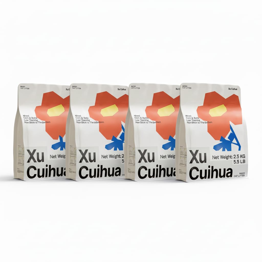 Xu Cuihua Tofu & Cassava Cat Litter Unscented 10kg (4 bags), Plant-Based, Strong Clumping Litter, Odor Control, Easy Scooping, Clumps Lift Cleanly, Low Dust