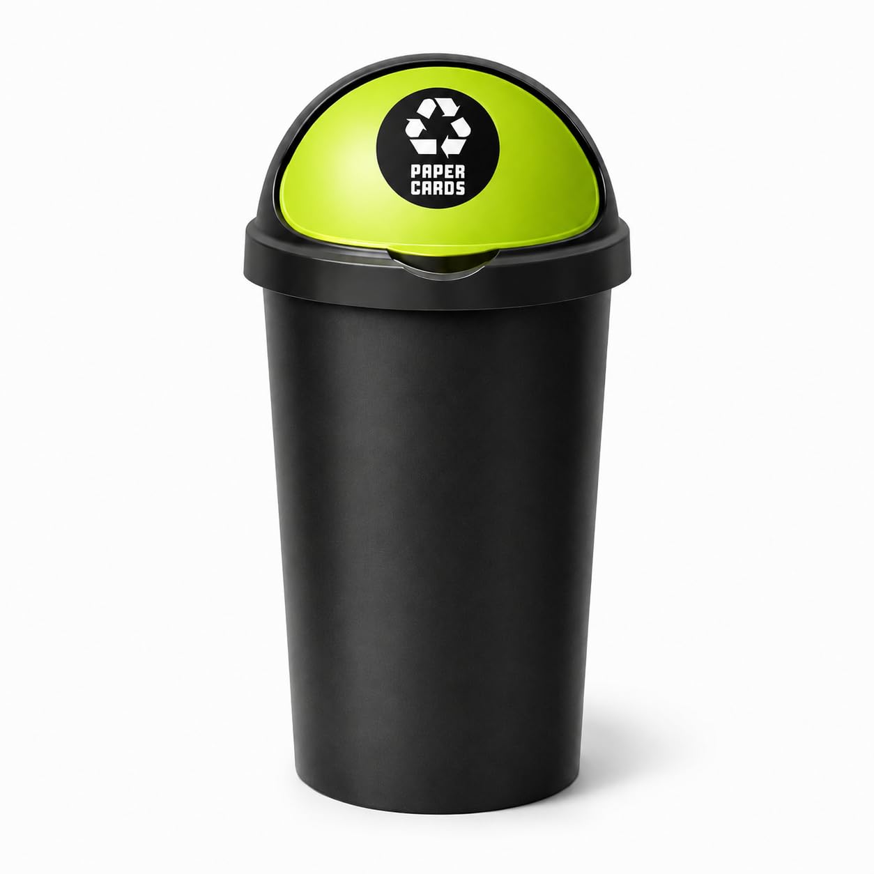 SPECTRAPLAST® 50L Bullet Bin with Coloured Lid & Sticker, Large Kitchen Rubbish Bin, Plastic Waste Bin for Home, Office, Bathroom & Utility Room, Indoor Recycling Dustbin (LIME GREEN, PAPER CARDS)