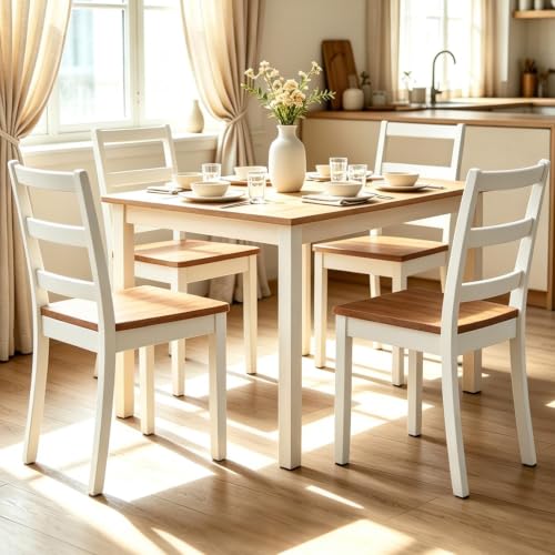 COSTWAY Dining Chairs Set of 4, Mid-Century Modern Wooden Chairs, White