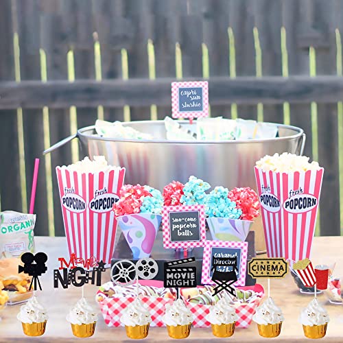 Movie Night Cupcake Toppers Decoration Movie Cupcake Toppers Supplies Pack Of 24 Glitter Movie Cake Toppers For Movie Theme Birthday Party Baby Shower Supplies #TOP7
