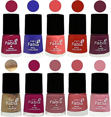 Image of SMC Fabia ALL IN ONE (PACK OF 10), Long Lasting Glossy Nail Polish, 6 ml Each, All Vibrant Colours,01735