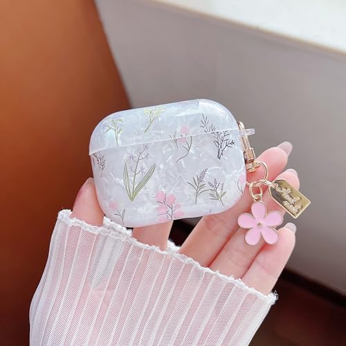Image of MINSCOSE for Cute Glitter AirPods Pro 3 Case,Shell Pattern Pretty Flower Design with Trendy Floral Keychain,Soft TPU Protective Cover for Girls Women for AirPods Pro 3-Colorful