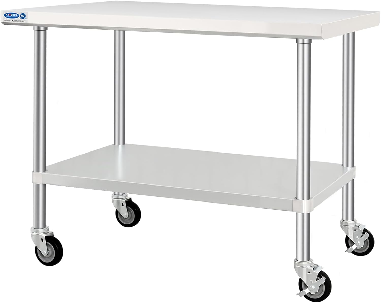HARDURA Stainless Steel Table with Wheels 30 x 48 Inches Kitchen Prep Table Heavy Duty Stainless Steel Workbench with Aluminium Corner Undershelf NSF 304 Metel Table for Commercial Restaurant