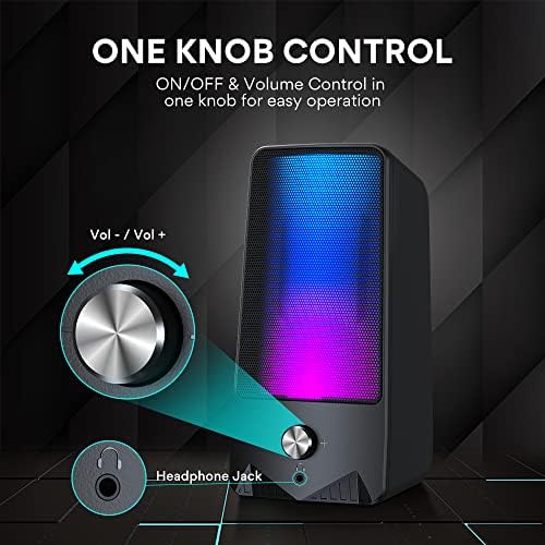 uhuru PC Speakers, RGB Speakers with Gaming Atmosphere, 10W Clear Sound, RGB Touch Control, AUX 3.5mm Port - USB Powered Stereo Sound & AUX 3.5mm Plug for Laptop Desktop