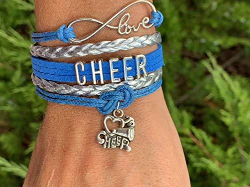 Infinity Collection - Cheer Bracelet - Blue and Silver - Cheerleading Infinity Charm Jewelry Gift for Cheerleaders, Teams or Squads