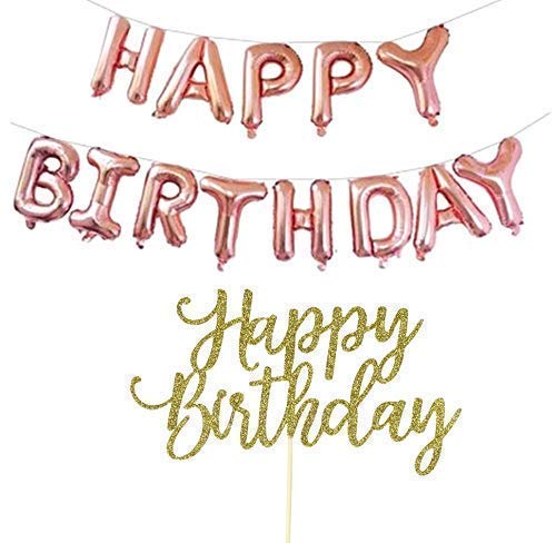 Happy Birthday Balloons Banner,Rose Gold,Party Decorations with Happy Birthday Cake Topper