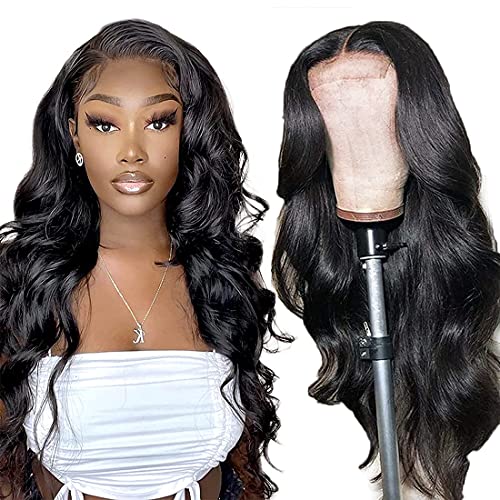 Body Wave Lace Front Wigs Human Hair, 4x4 Lace Closure Human Hair Wigs for Black Women, 150% Density Brazilian Virgin Human Hair Wig Pre-Plucked with Baby Hair Natural Color (26 Inch)