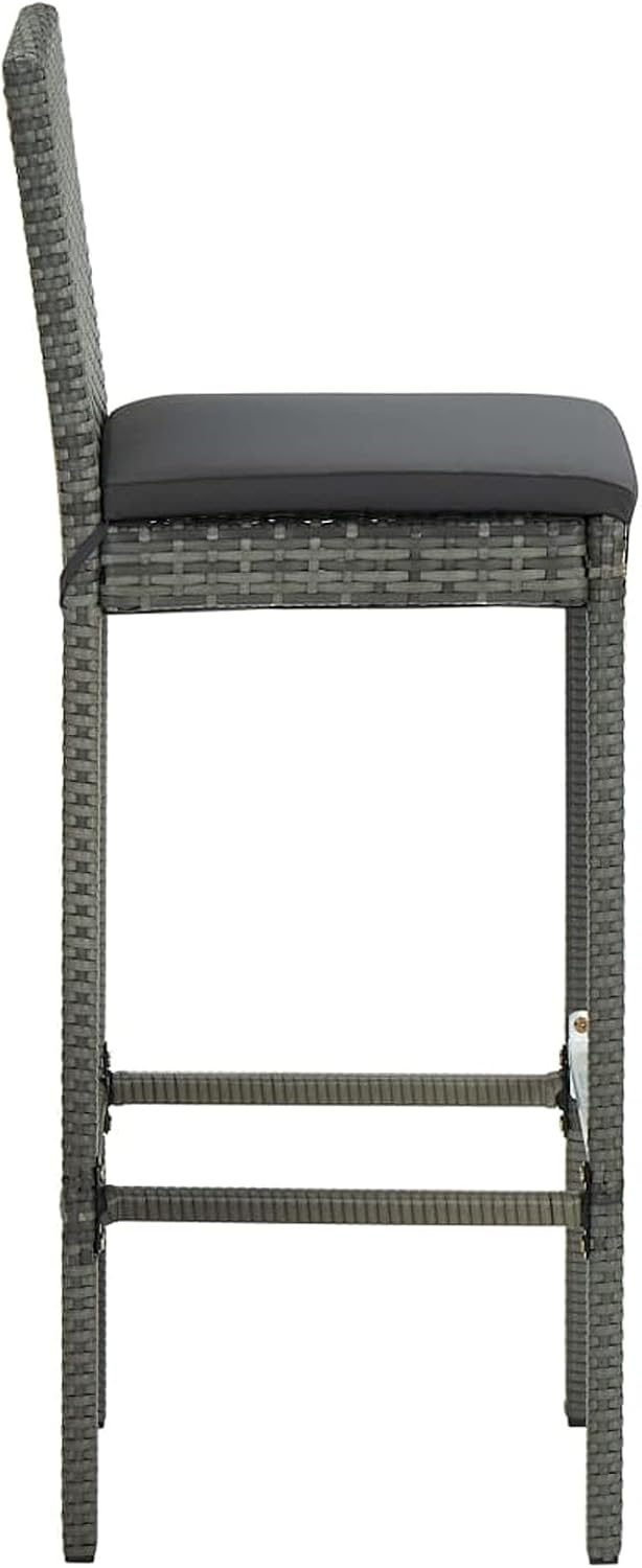 Gecheer 5 Piece Patio Bar Set with Cushions, Gray PE Rattan Outdoor Furniture Set with Square Table and Stools for Backyard, Garden, Deck