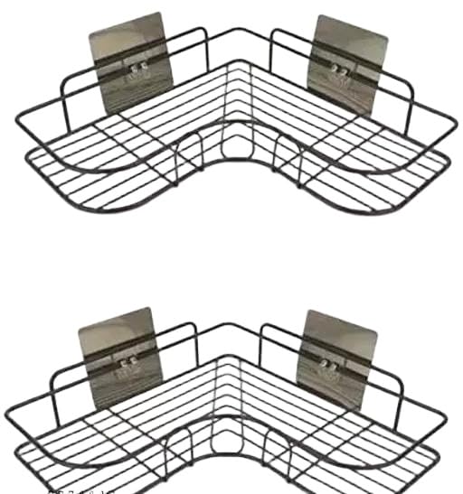 KP International Self Adhesive Bathroom Corner Shelves,L-Shape Corner Wall Hanging Multipurpose Shelf for Bathroom and Kitchen, Black (Metal, Pack of 2) 2 PCS Corner - 812_KP586-image-30