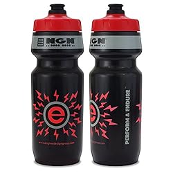 Two black and red water bottles.