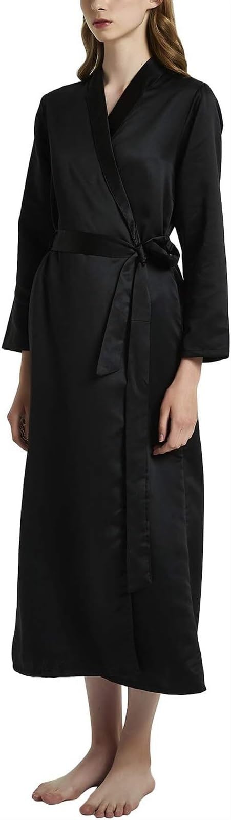 Albornoz Albornoz para Mujer, Bata De Satén, Kimono, Dama Honor, Boda, Pijamas Ropa(Black,XL)
