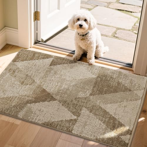 COSY HOMEER Entryway Rugs Doormat 24"x36", Non-Slip Absorbent Polyester, Washable Rugs for Front Door, Muddy Paws & High Traffic Areas, Beige Beige 3'
