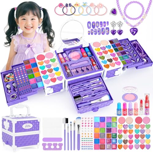 Dreamon メイクセット 女の子 お化粧セット メイクボックス 小学生 おもちゃ キッズコスメ ドレッサー 子供 小学生 女の子 プレゼント 6 7 8 9 10 11 12 13 歳 誕生日 クリスマスプレゼント (紫)
