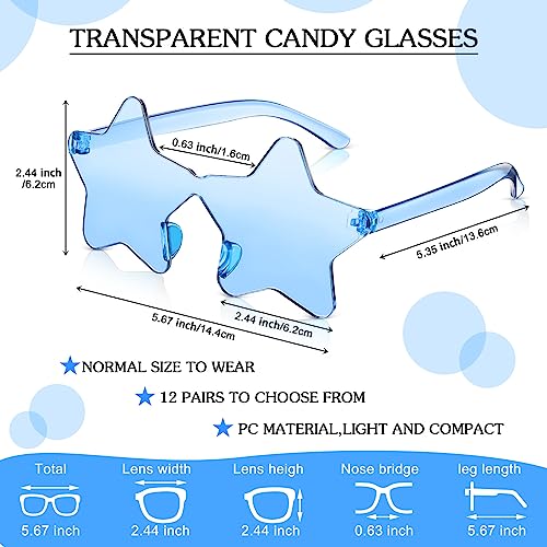 Image of Kanayu 200 Pair Star Shaped Rimless Sunglasses Transparent Star Candy Color Pentagram Glasses for Adult