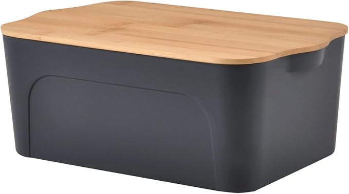 Homéa, Bo x Plastique avec Couvercle Bambou 5L 28 x 18 x h,10,5 cm Anthracite