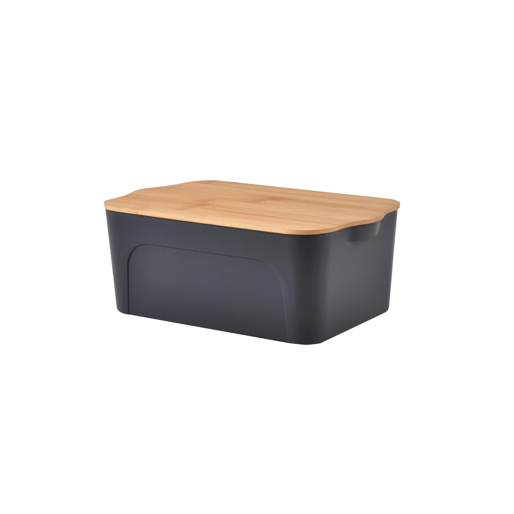 Homéa Essentiel - Caja de plástico con tapa de bambú (5 L, 28 x 18 x 10,5 cm), color gris y beige