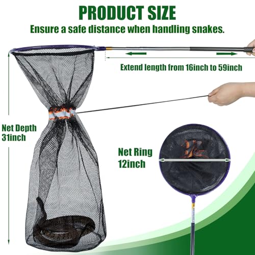 Image of IC ICLOVER Snake Catcher Net, Snake Grabber Handling Tool, Snake Catching Net with Telescopic Pole, Adjustable Snake Capture Stick, Rattle Snake Catching and Transport Picker, Extended from 16 inch to 59 inch