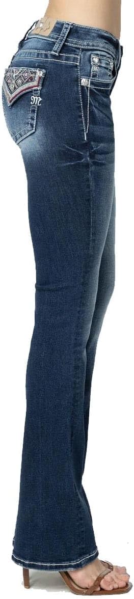 Miss Me Women's Mid-Rise Bohemian Pattern Embellished Bootcut Jeans with Faux Flap Pockets - Image 3
