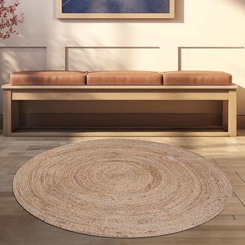 Craft Trade Round Jute Handwoven Floor Rug, Braided Reversible Indoor Outdoor Accent Carpet, Rustic Farmhouse Area Rug for Bedroom, Kitchen, Dining, Entry Way, Living Room & High Traffic Spaces - 5' - Image 4