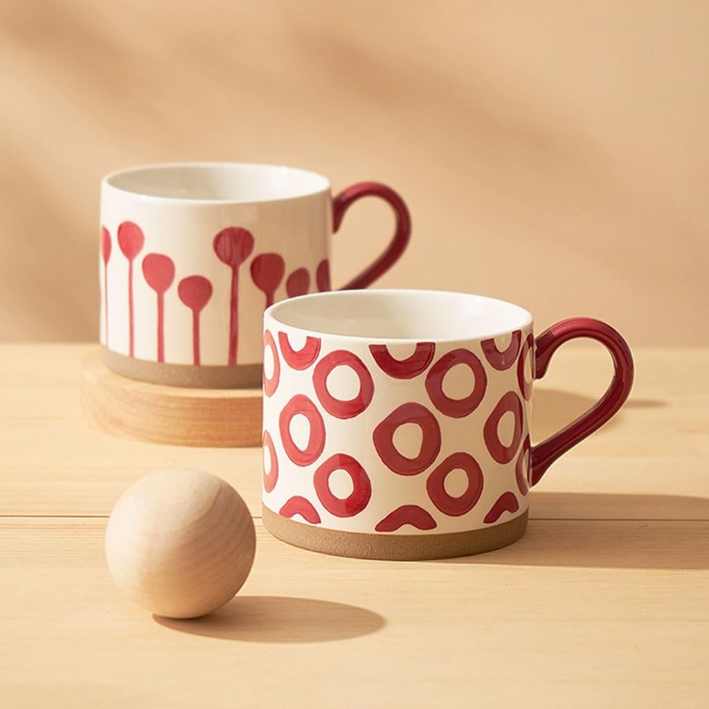 DECRZPB Tasse à Café En Céramique Fleur Rouge Avec Couvercle Tasse à Thé Poterie Tasse à Café Tasse Cadeau Pour Le Bureau Et La Maison