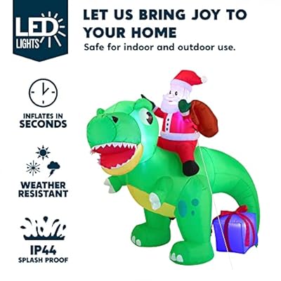 6 FT Aufblasbarer Weihnachts-Dinosaurier mit LEDs – Lustige Weihnachtsdeko für Garten & Party, sicher für Kinder! – Bild 4