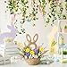 LemonRoad 16.1 Inch Easter Bunny Basket Easter Bunny Woven Wicker Basket Hanging Wall Rabbit Pocket for Spring Front Door Flowers Eggs Gifts Decor