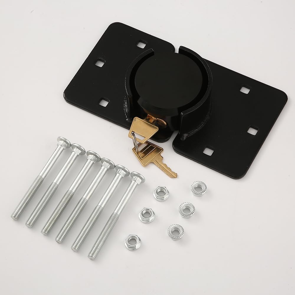 Keyed Alike High Security Puck Lock Set, Heavy Duty Solid Steel Van Door Lock with Hidden Shackle & Hasp, Includes 2 Keys & Mounting Hardware for Trailer, Truck, Gate (Black