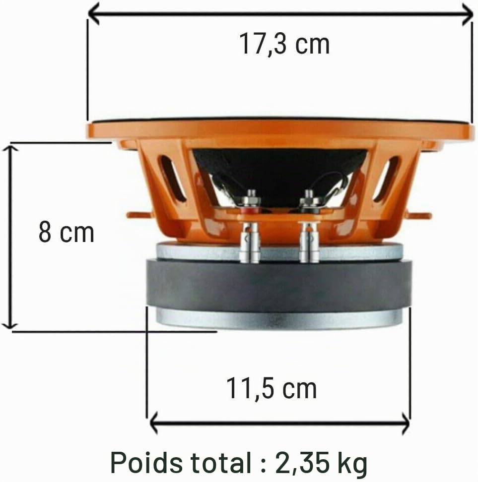 KIT Set pour SP Audio SP6MM 2 Haut-parleurs midrange 16,5 cm 165 mm 6,5" de diamètre, 200 Watts rms 400 Watts Max, impédance 4 ohm, sensibilité 98,1 DB, par Paire