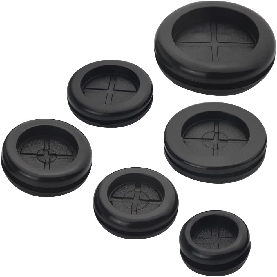 52Pcs 6 Sizes Closed Rubber Grommet Kit Double Sided Electrical Wire Gasket Solid Round Rubber Hole Plugs Assortment Set for Wire Plug Plumbing Automotive