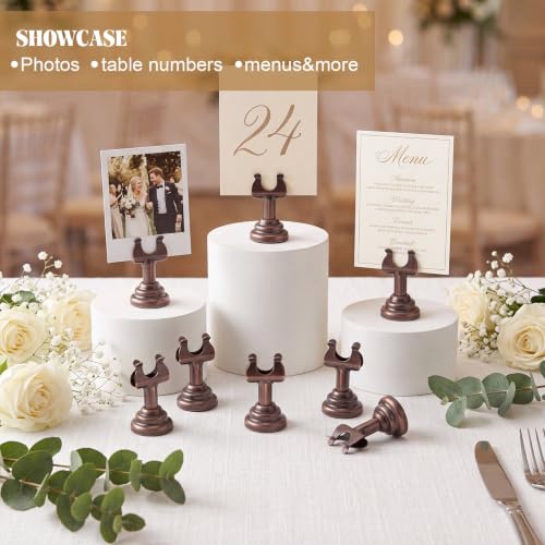 Image of 24 Pcs Red Bronze Metal Table Number Holders 1.8 Inch Mini Wedding Place Card Holders Bulk Harp Clip Table Sign Stands Card Holder for Memo Notes Menu Wedding Restaurant Birthday Decor