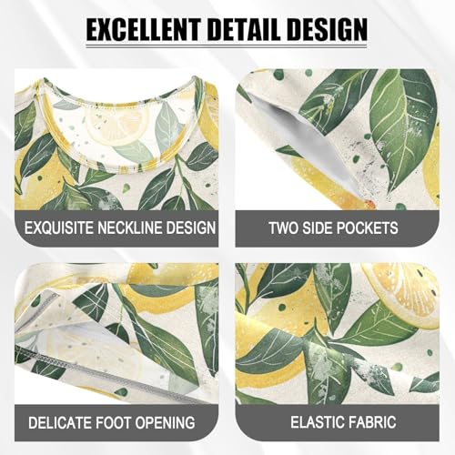 ALAZA Lemon Green Leaves Pajama Set Short Sleeve Sleepwear Soft Lounge Nightwear4