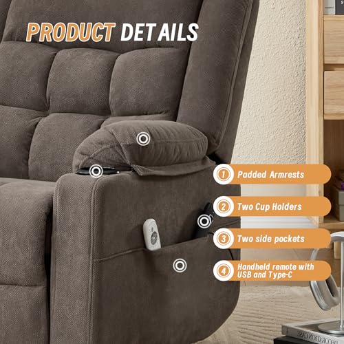Image of Power Lift Recliner Chair for Elderly Adults with Massage and Heat, Fabric Electric Recliner Sofa with Side Pocket, Two Cup Holders for Living Room L9912 (Brown)