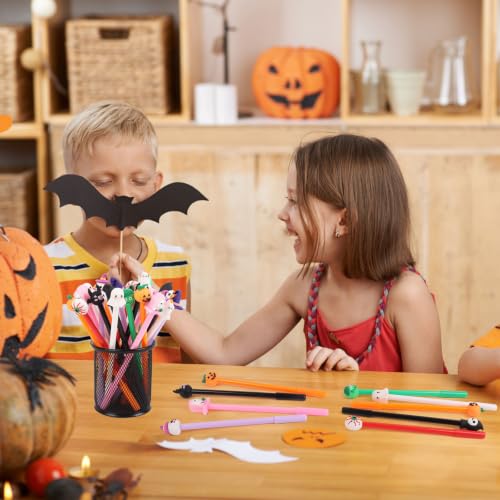 CCINEE 24 Pcs Halloween Pens, 12 Styles Cute Cartoon Ghost Pumpkin Witch Hat Skull Bat Gel Ink Pens 0.5mm Black RollerBall Pen for Kids Adults Halloween Party School Home Office Supplies - Image 8