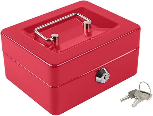 Miniatura 23 de KYODOLED Caja de dinero mediana con bandeja para dinero, pequeña caja de seguridad con llave, cajón de efectivo, 7.87 x 6.30 x 3.54 pulgadas, verde,