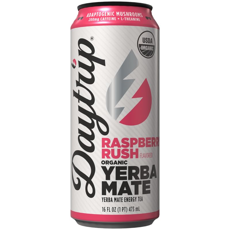 Image of Daytrip Organic Yerba Mate Energy Drink - Raspberry Rush - Clean, Plant Based Caffeine (200mg) with Adaptogenic Lion's Mane and Green Tea L-Theanine for Focus and Brain Fog (12 Pack Case)