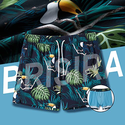 Image of BRISIRA Mens Swim Trunks Swim Shorts Quick Dry 5 inch Inseam Beach Shorts with Compression Liner and Zipper Pocket