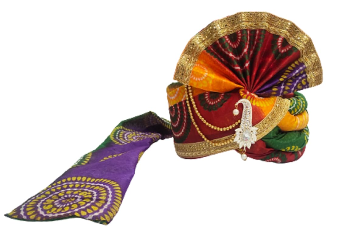 Traditional Handstitch Ready to Wear Safa Pheta Pagdi Turban for Wedding and Traditional Function (Multicolor, Free-Size Adjustable System)-image-2
