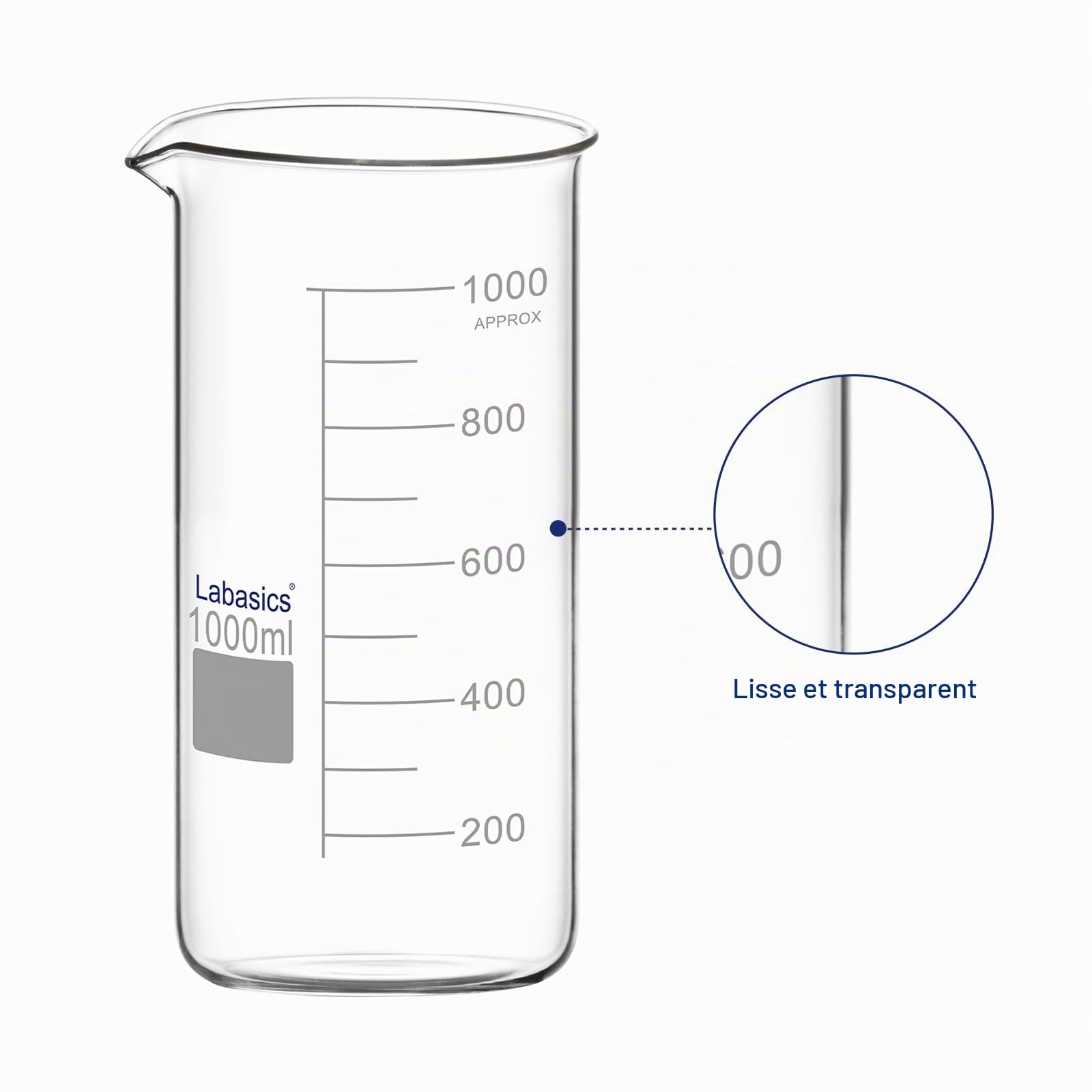 Labasics Bécher Haut en Verre, Bécher Haut Gradué en Verre Borosilicate avec Bec Verseur, Forme Griffin, 1 Pièce, 1000 ml