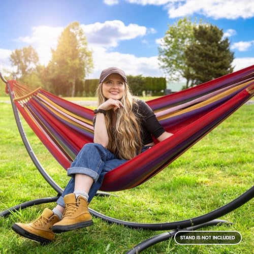Image of SUNCREAT Hammock with Spreader Bar, Carrying Bag for Outside, Red & Yellow