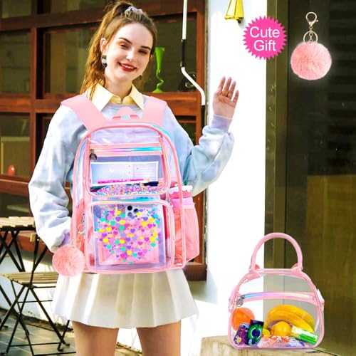Image of AGSDON Clear Backpack, Heavy Duty Transparent Bookbag, See Through PVC Backpacks for Women Men