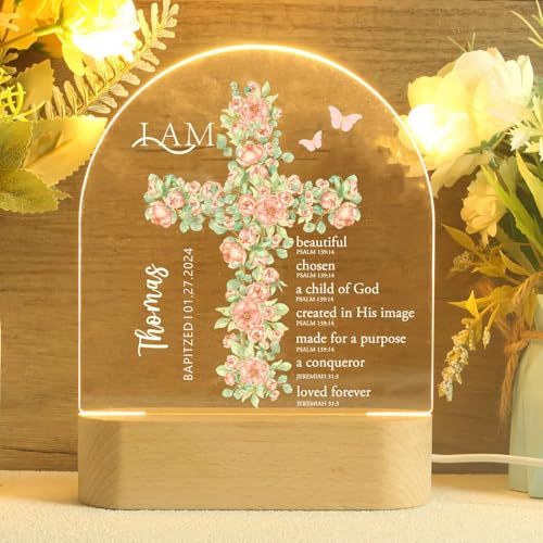 Lámpara de mesa cruz para bautizo con luz USB