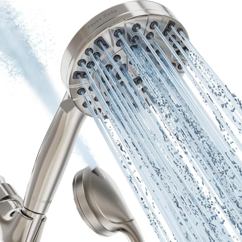 Image of BESAQUO 9 Settings High Pressure Handheld shower head with Power Wash | Pause Mode for Water Saving, Power Wash for Tub&Tile, Easy Clean Nozzles, 6ft Hose,Bracket / Satin Nickel