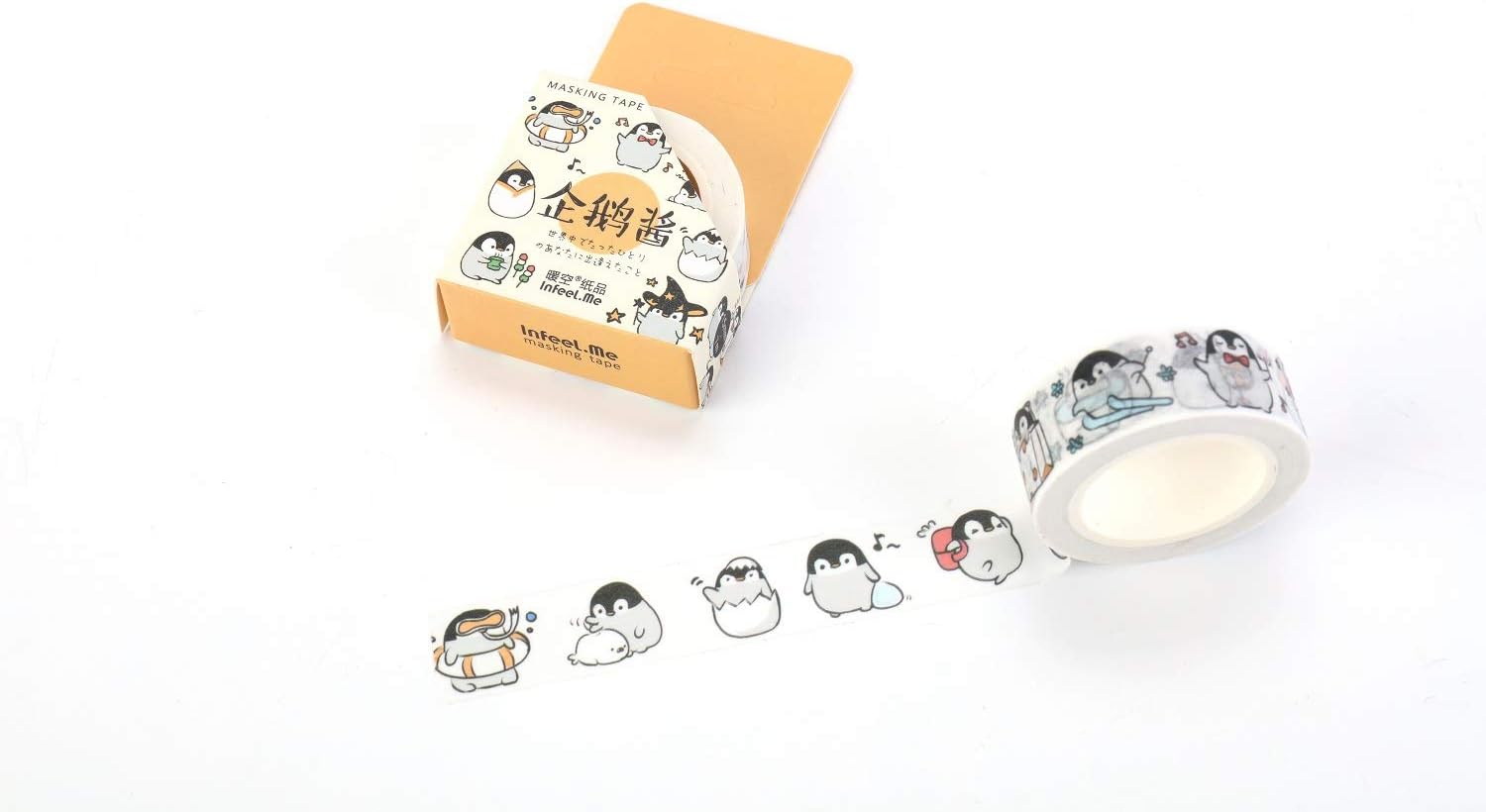Penguin Washi Tape, Boxed Cartoon Washi Tape,Original Decorative Cartoon Penguin Masking Washi Tape for Scrapbook, Gift Wraps, Penholders, Pen Cases (Penguin, 1 Roll/Box)