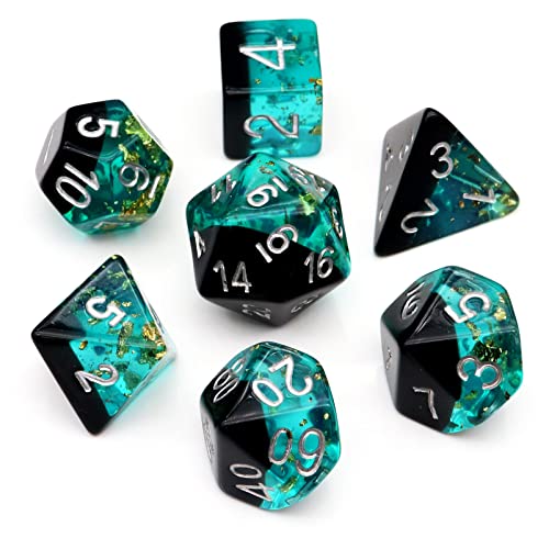Haxtec Dnd Dice Set Blue Black Resin Dice Set Gold Foil Flakes D&D Polyhedral Dice For Roleplaying Rpg Dungeons And Dragons #TOP2