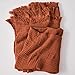 Simple&Opulence Cotton Muslin Throw Blanket for Bed, Couch, Knit Woven Gauze Blanket with Tassels, Soft Lightweight Cozy Pre-Washed Breathable Farmhouse Decoration for All-Season (Rust Orange)