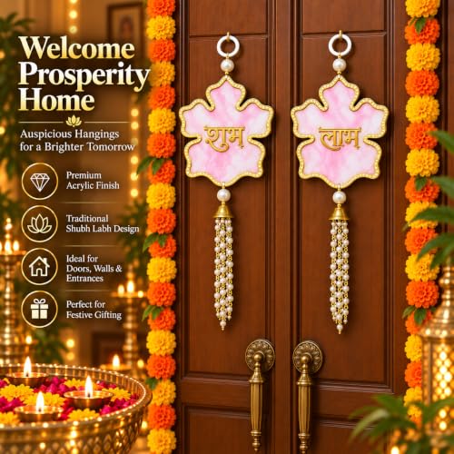 Image of Akaar Decor Artificial Marigold Door Hanging Toran | Diwali Decoration Items for Home Decor| Festive Decor| Office Decor| -(L:Approx. 2.5ft) (Acrylic Shubh Labh Pink)
