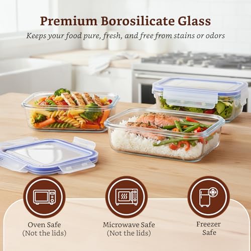 Image of Amazon Brand - Solimo Rectangular Glass Food Storage Container, 340 ml - Set of 3, Airtight & Leakproof, Microwave & Freezer Safe, Transparent