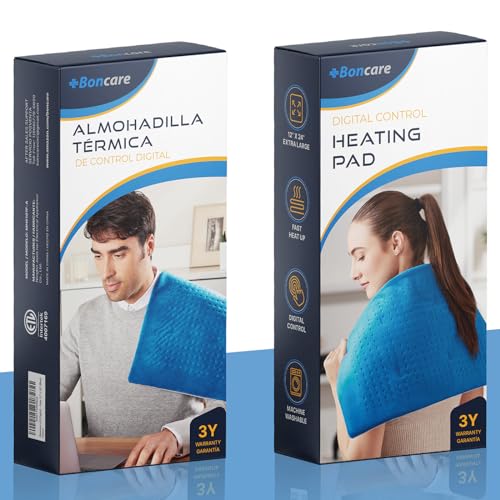 Boncare® LCD Digital Control Electric Heating Pad for Period Cramps and Back Pain Relief Large Size, 6 Timers Auto Off & 6 Temp Settings, Super Soft Heat Pad Moist/Dry Natural Therapy (Blue, 12"x24") - Thumbnail 5